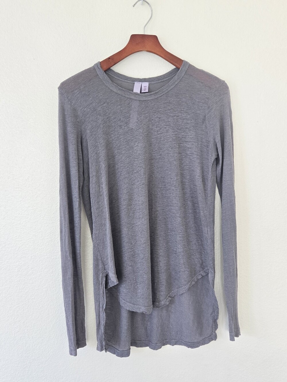 WILT Gray Long‎ Sleeve Tunic Top Sheer Slub Knit Linen Higj Low Hem Oversized XS